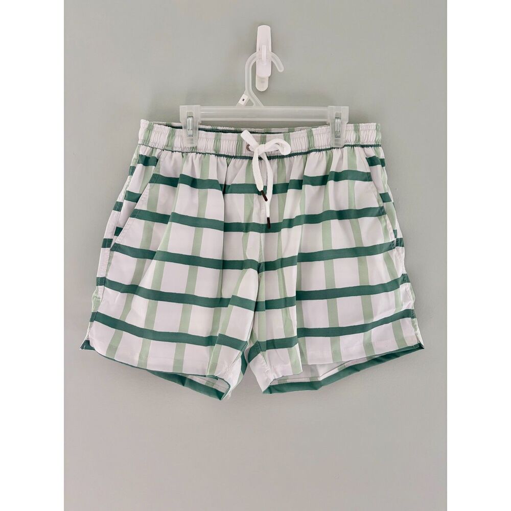NWOT Julia Amory Men's JA Family Swim Green Plaid Bathing Suit Trunks Size S